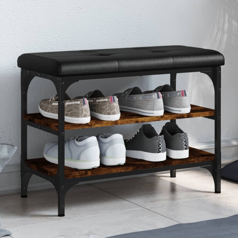vidaXL Banco zapatero madera de ingeniería roble ahumado 62x32x47 cm vidaXL Banco zapatero madera de ingeniería roble ahumado 62x32x47 cm