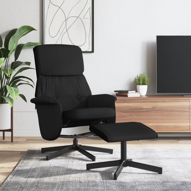 vidaXL Sillón reclinable con reposapiés tela negro vidaXL Sillón reclinable con reposapiés tela negro