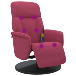 vidaXL Sillón reclinable masaje con reposapiés terciopelo rojo tinto