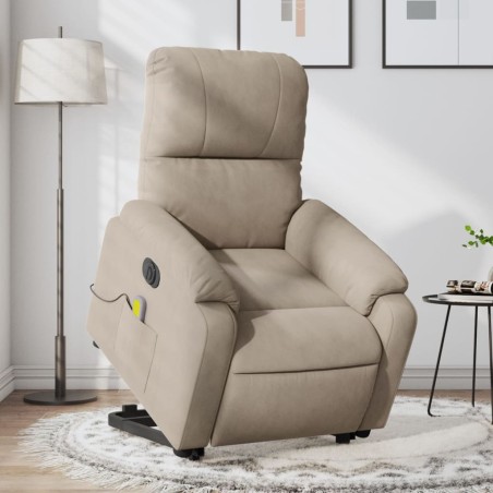 vidaXL Sillón masaje eléctrico reclinable elevable tela gris taupe