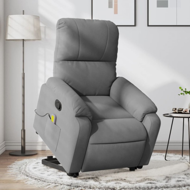 vidaXL Sillón reclinable masaje elevable tela microfibra gris oscuro vidaXL Sillón reclinable masaje elevable tela microfibra gris oscuro