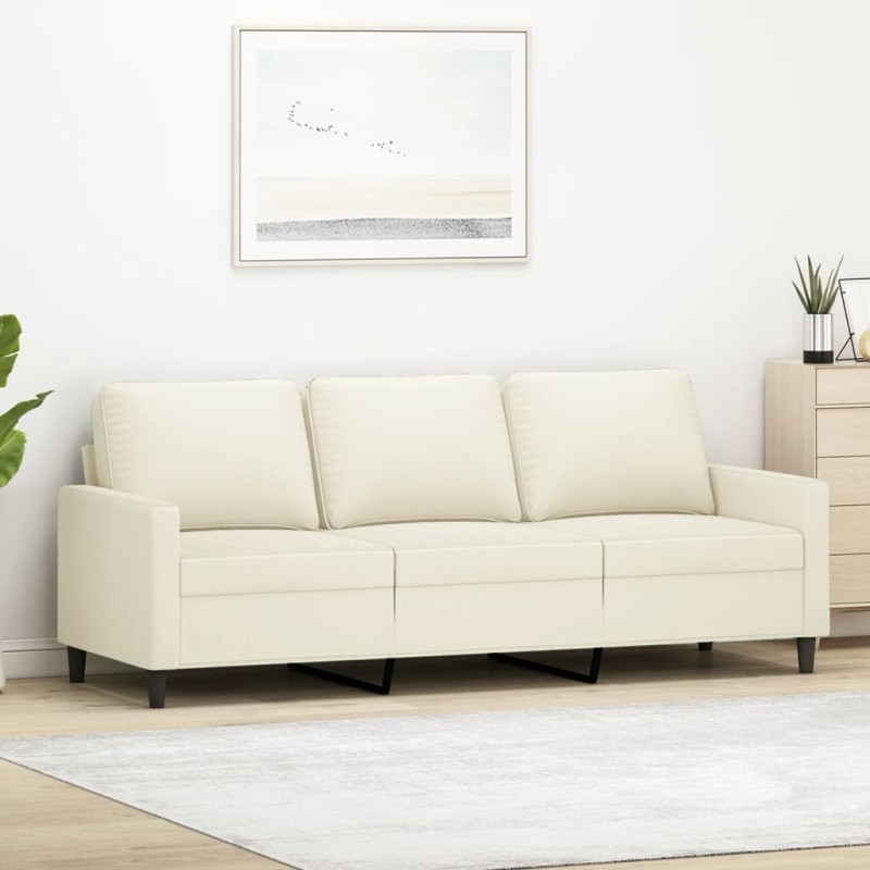 vidaXL Sofá de 3 plazas terciopelo color crema 180 cm vidaXL Sofá de 3 plazas terciopelo color crema 180 cm