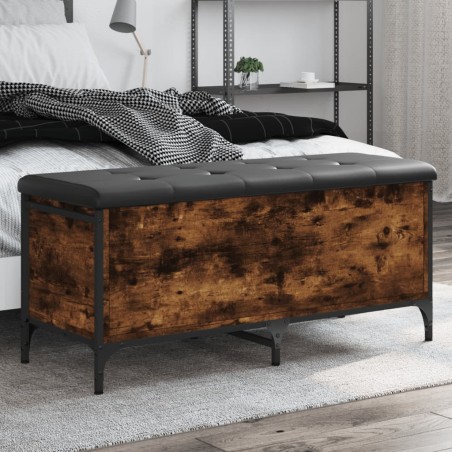 vidaXL Banco almacenaje madera ingeniería roble ahumado 102x42x45 cm
