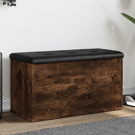 vidaXL Banco con almacenaje madera ingeniería roble ahumado 82x42x45cm
