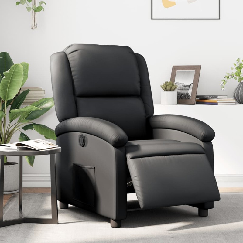 vidaXL Sillón reclinable eléctrico de cuero auténtico negro vidaXL Sillón reclinable eléctrico de cuero auténtico negro
