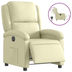 vidaXL Sillón reclinable eléctrico de cuero auténtico blanco crema