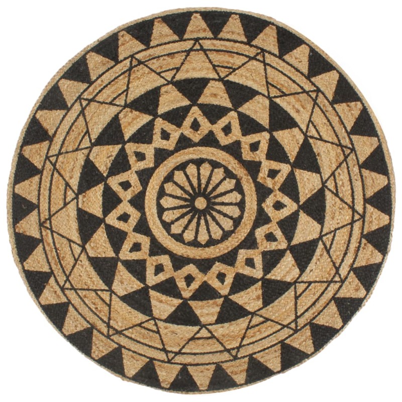 vidaXL Alfombra de yute tejida a mano con estampado negro 120 cm