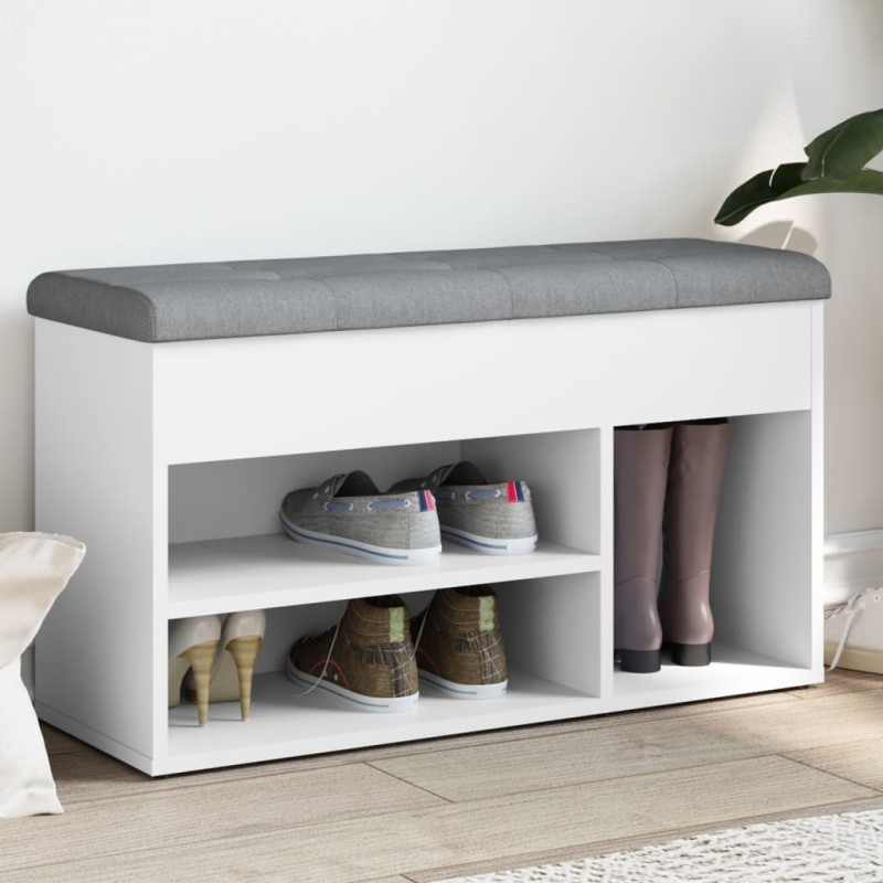 vidaXL Banco zapatero madera de ingeniería blanco 82x32x45,5 cm vidaXL Banco zapatero madera de ingeniería blanco 82x32x45,5 cm