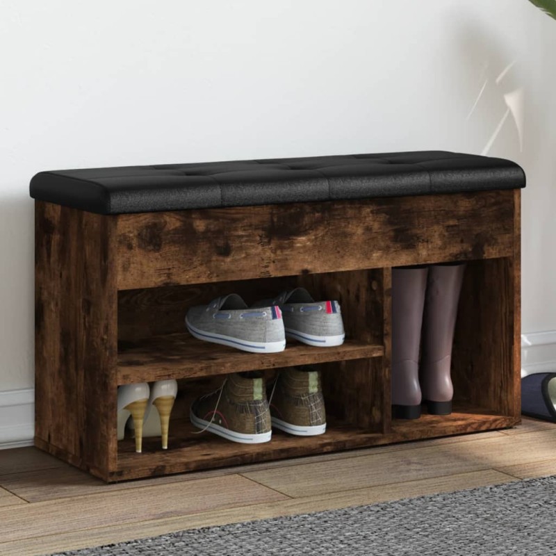 vidaXL Banco zapatero madera de ingeniería roble ahumado 82x32x45,5 cm vidaXL Banco zapatero madera de ingeniería roble ahumado 82x32x45,5 cm
