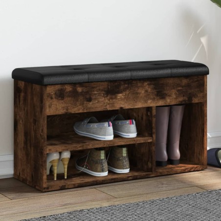 vidaXL Banco zapatero madera de ingeniería roble ahumado 82x32x45,5 cm