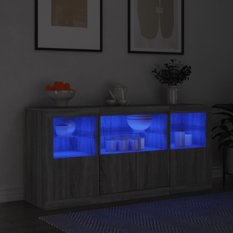 vidaXL Aparador con luces LED gris Sonoma 142,5x37x67 cm vidaXL Aparador con luces LED gris Sonoma 142,5x37x67 cm