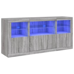 vidaXL Aparador con luces LED gris Sonoma 142,5x37x67 cm