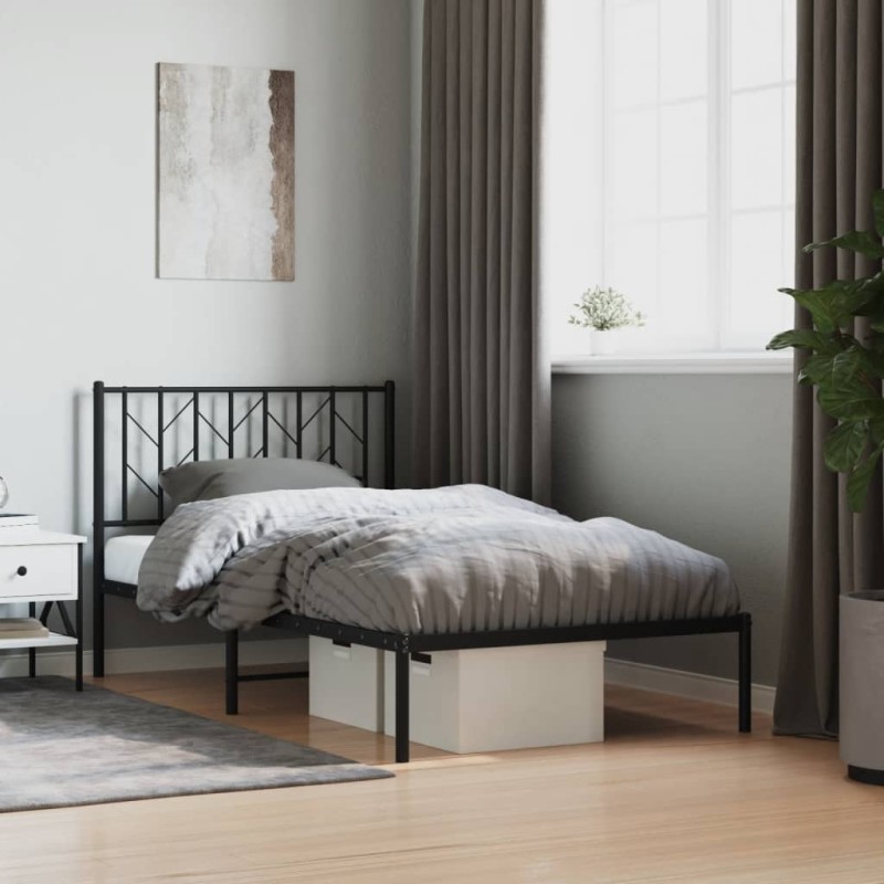 vidaXL Estructura de cama con cabecero metal negro 100x190 cm vidaXL Estructura de cama con cabecero metal negro 100x190 cm