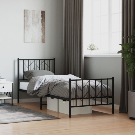 vidaXL Estructura de cama con cabecero y estribo metal negro 80x200 cm