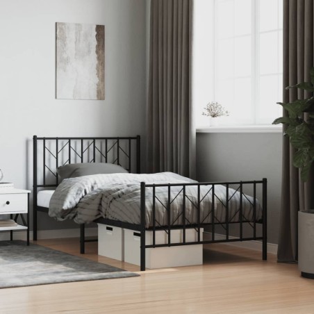 vidaXL Estructura de cama con cabecero y estribo metal negro 100x200cm