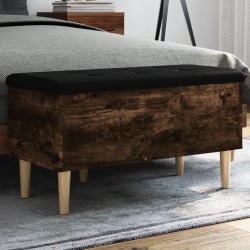 vidaXL Banco con almacenaje madera ingeniería roble ahumado 82x42x46cm