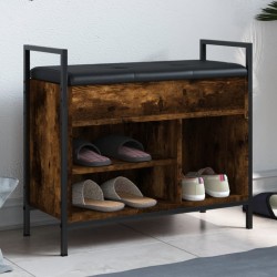 vidaXL Banco zapatero madera ingeniería roble ahumado 65,5x32x57,5 cm