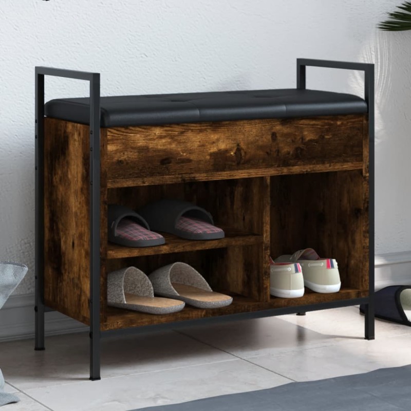 vidaXL Banco zapatero madera ingeniería roble ahumado 65,5x32x57,5 cm