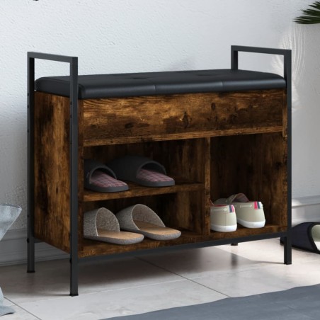 vidaXL Banco zapatero madera ingeniería roble ahumado 65,5x32x57,5 cm
