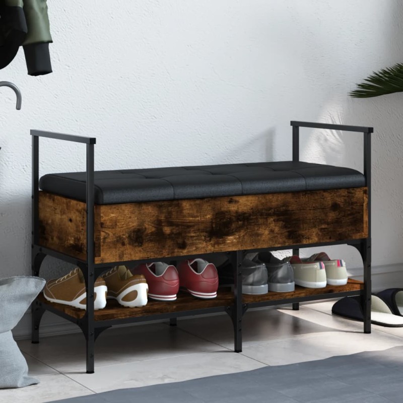 vidaXL Banco zapatero madera ingeniería roble ahumado 85,5x42x57,5 cm vidaXL Banco zapatero madera ingeniería roble ahumado 85,5x42x57,5 cm