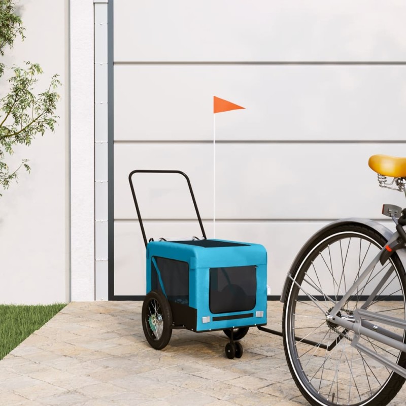 vidaXL Remolque de bicicleta mascotas hierro tela Oxford azul negro vidaXL Remolque de bicicleta mascotas hierro tela Oxford azul negro