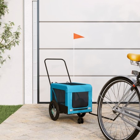 vidaXL Remolque de bicicleta mascotas hierro tela Oxford azul negro