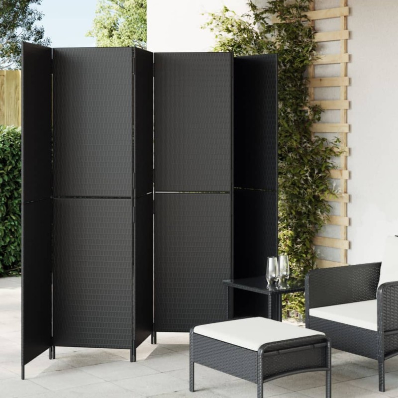 vidaXL Biombo de 6 paneles ratán sintético negro vidaXL Biombo de 6 paneles ratán sintético negro