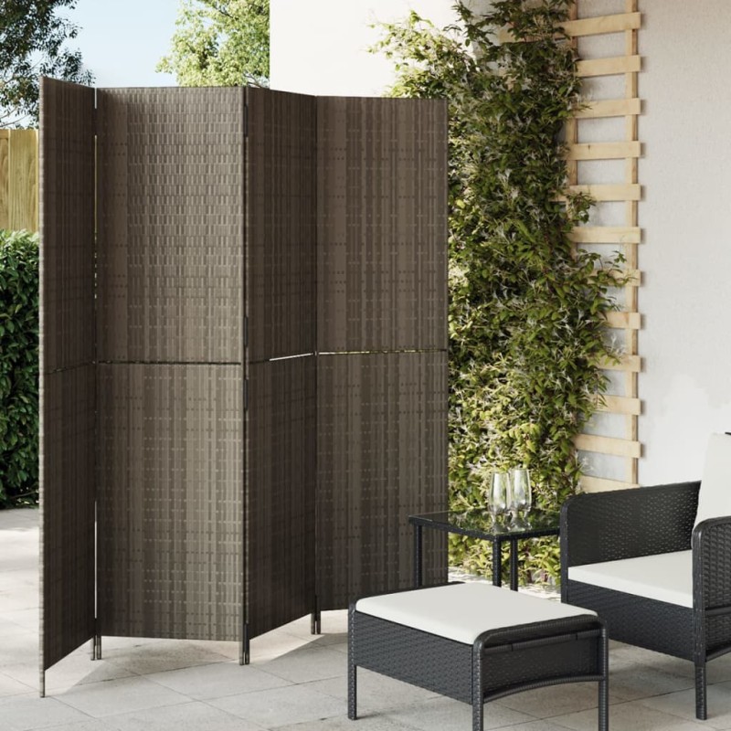 vidaXL Biombo de 4 paneles ratán sintético gris vidaXL Biombo de 4 paneles ratán sintético gris