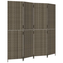 vidaXL Biombo de 4 paneles ratán sintético gris