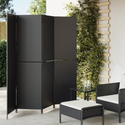 vidaXL Biombo de 4 paneles ratán sintético negro