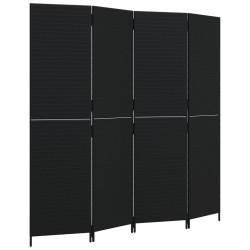 vidaXL Biombo de 4 paneles ratán sintético negro