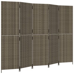vidaXL Biombo de 5 paneles ratán sintético gris