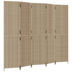 vidaXL Biombo de 5 paneles ratán sintético beige