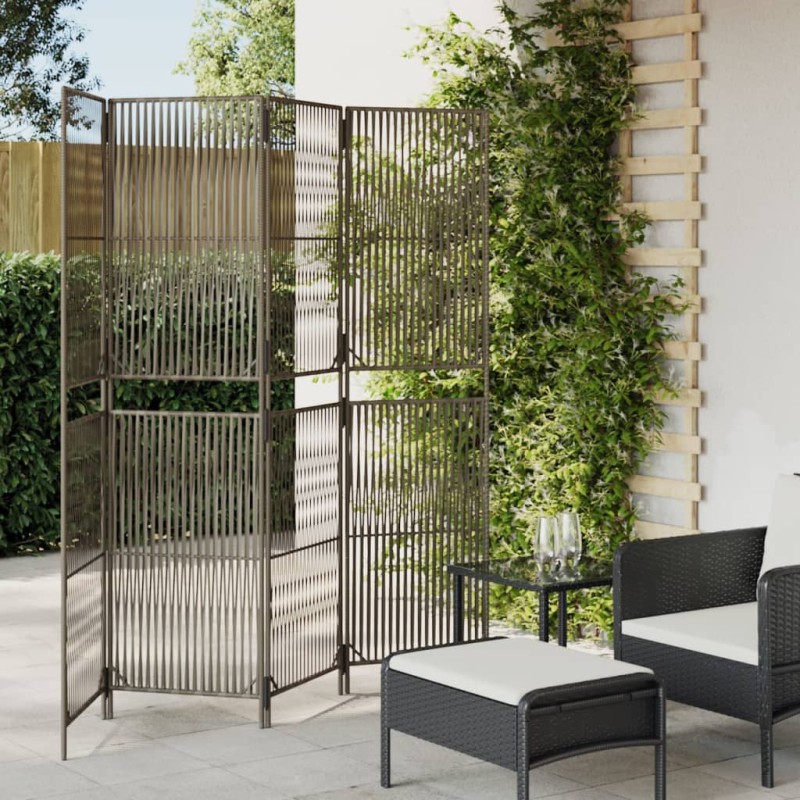 vidaXL Biombo de 4 paneles ratán sintético gris vidaXL Biombo de 4 paneles ratán sintético gris