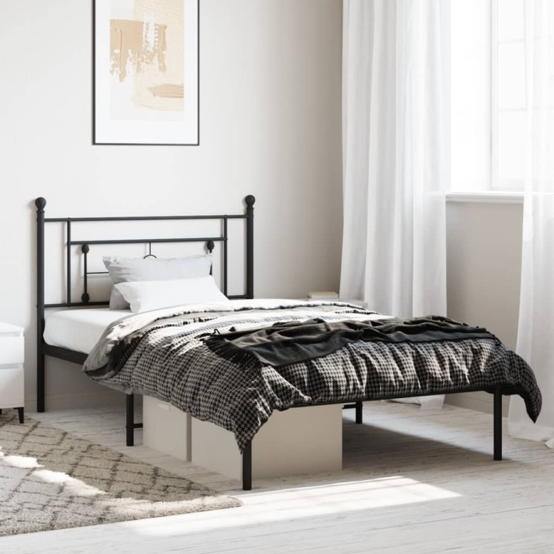 vidaXL Estructura de cama con cabecero metal negro 107x203 cm vidaXL Estructura de cama con cabecero metal negro 107x203 cm