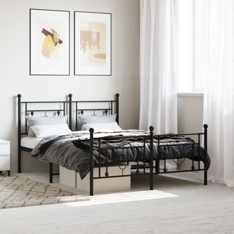 vidaXL Estructura de cama cabecero y pie de cama metal negro 135x190cm