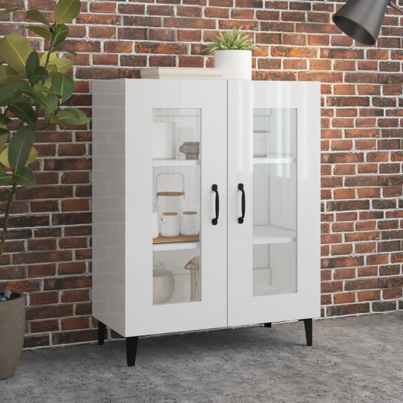 vidaXL Aparador de madera contrachapada blanco brillante 69,5x34x90 cm vidaXL Aparador de madera contrachapada blanco brillante 69,5x34x90 cm