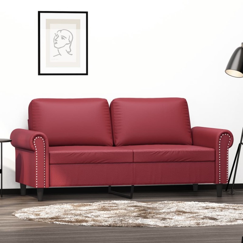 vidaXL Sofá de 2 plazas de cuero sintético rojo vino 140 cm vidaXL Sofá de 2 plazas de cuero sintético rojo vino 140 cm