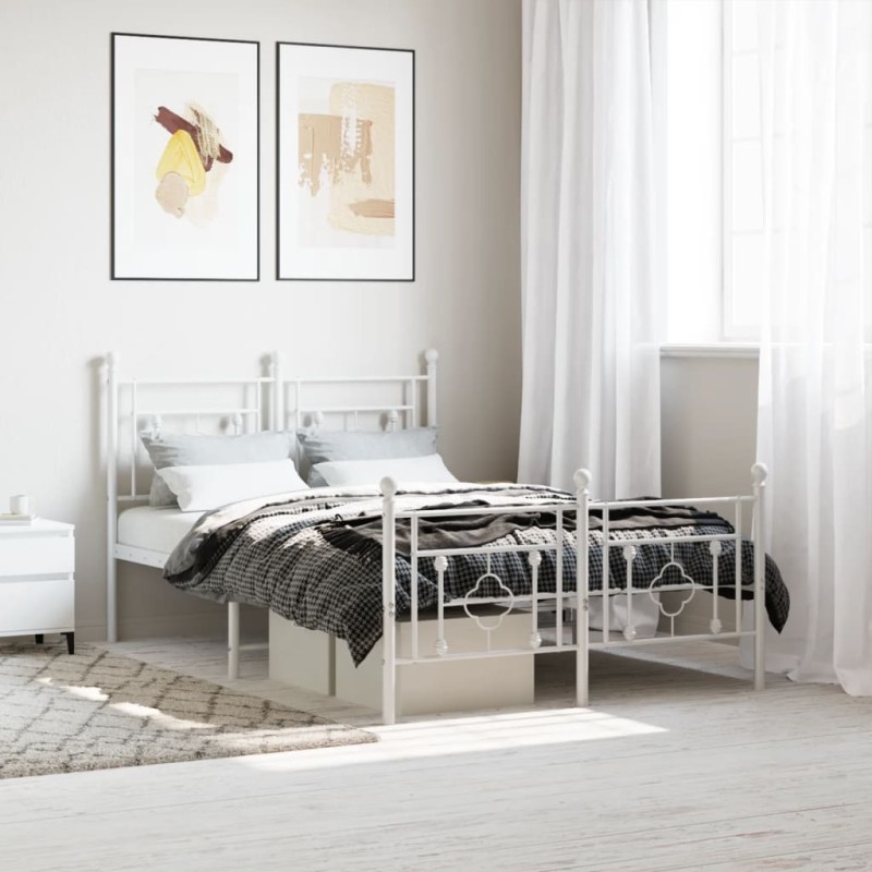 vidaXL Estructura cama metal con cabecero y estribo blanco 120x200 cm vidaXL Estructura cama metal con cabecero y estribo blanco 120x200 cm