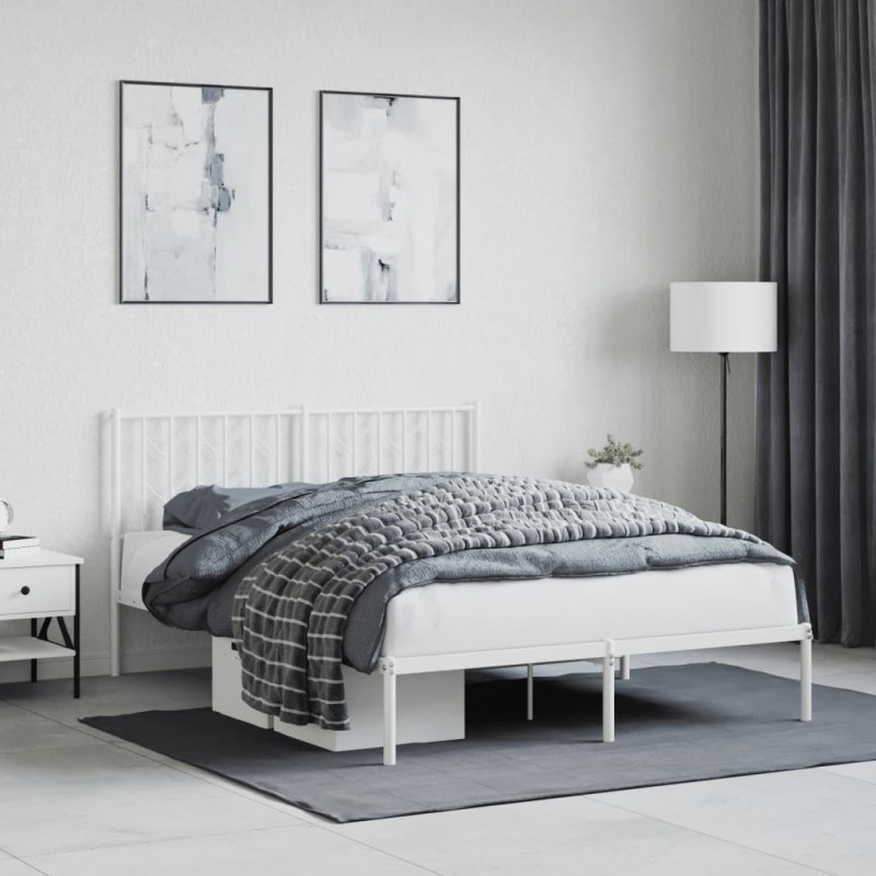 vidaXL Estructura de cama de metal con cabecero blanca 140x190 cm vidaXL Estructura de cama de metal con cabecero blanca 140x190 cm