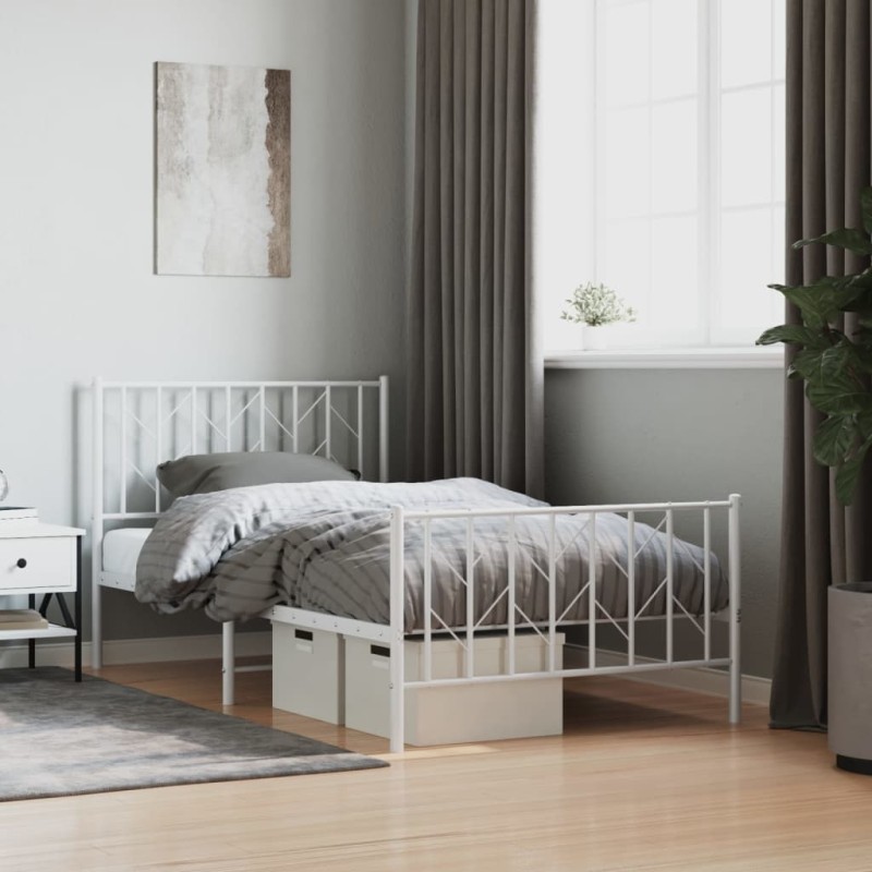 vidaXL Estructura cama metal con cabecero y pie cama blanca 100x200 cm vidaXL Estructura cama metal con cabecero y pie cama blanca 100x200 cm