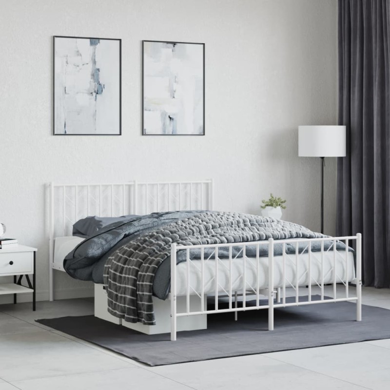 vidaXL Estructura cama metal con cabecero y estribo blanco 135x190 cm vidaXL Estructura cama metal con cabecero y estribo blanco 135x190 cm