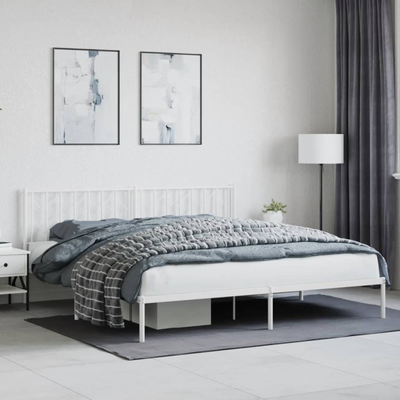 vidaXL Estructura de cama de metal con cabecero blanco 193x203 cm vidaXL Estructura de cama de metal con cabecero blanco 193x203 cm