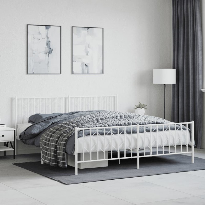 vidaXL Estructura cama metal con cabecero y estribo blanco 180x200 cm vidaXL Estructura cama metal con cabecero y estribo blanco 180x200 cm
