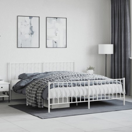 vidaXL Estructura cama metal con cabecero y estribo blanco 180x200 cm