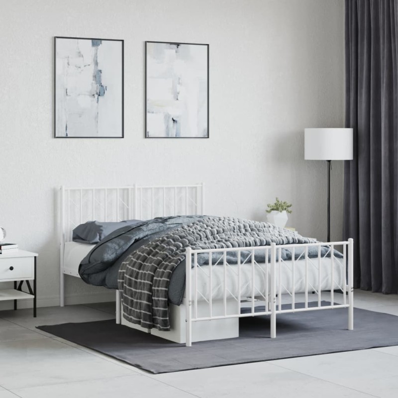 vidaXL Estructura cama metal con cabecero y estribo blanco 120x190 cm vidaXL Estructura cama metal con cabecero y estribo blanco 120x190 cm