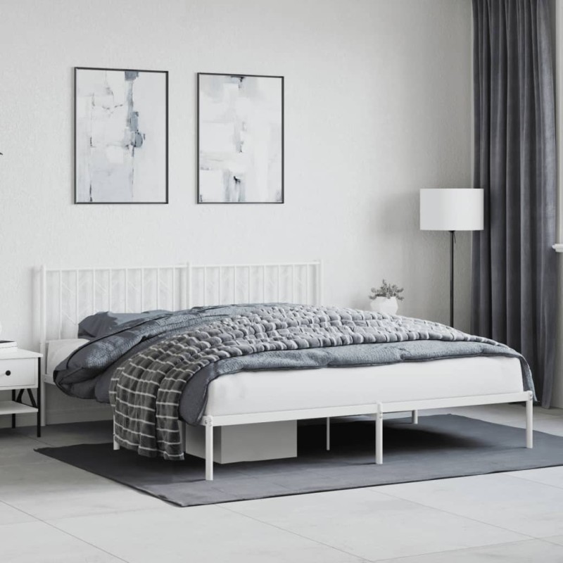 vidaXL Estructura de cama de metal con cabecero blanco 180x200 cm vidaXL Estructura de cama de metal con cabecero blanco 180x200 cm