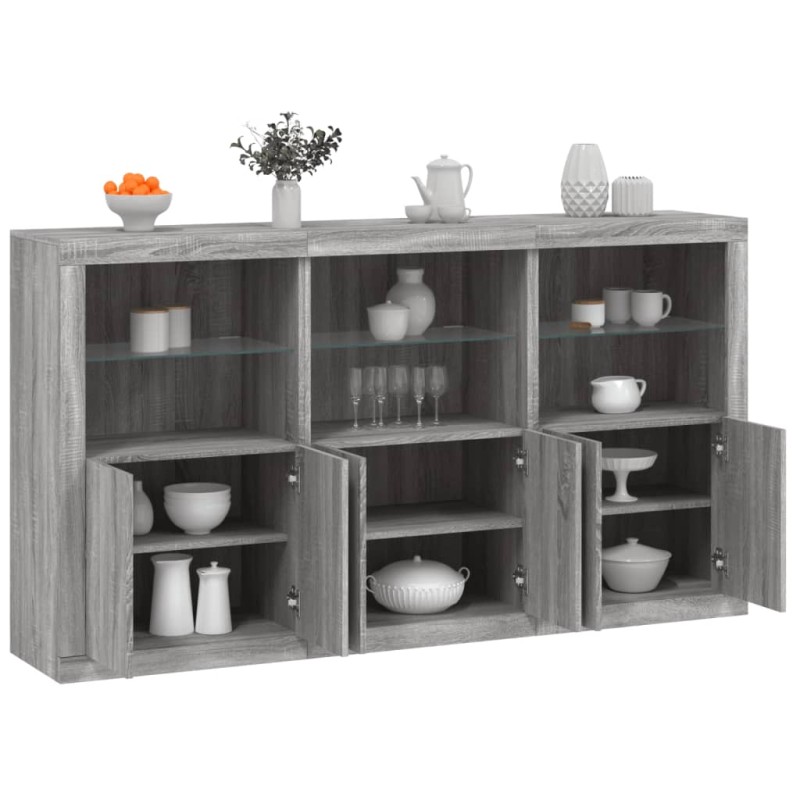 vidaXL Aparador con luces LED gris Sonoma 181,5x37x100 cm vidaXL Aparador con luces LED gris Sonoma 181,5x37x100 cm