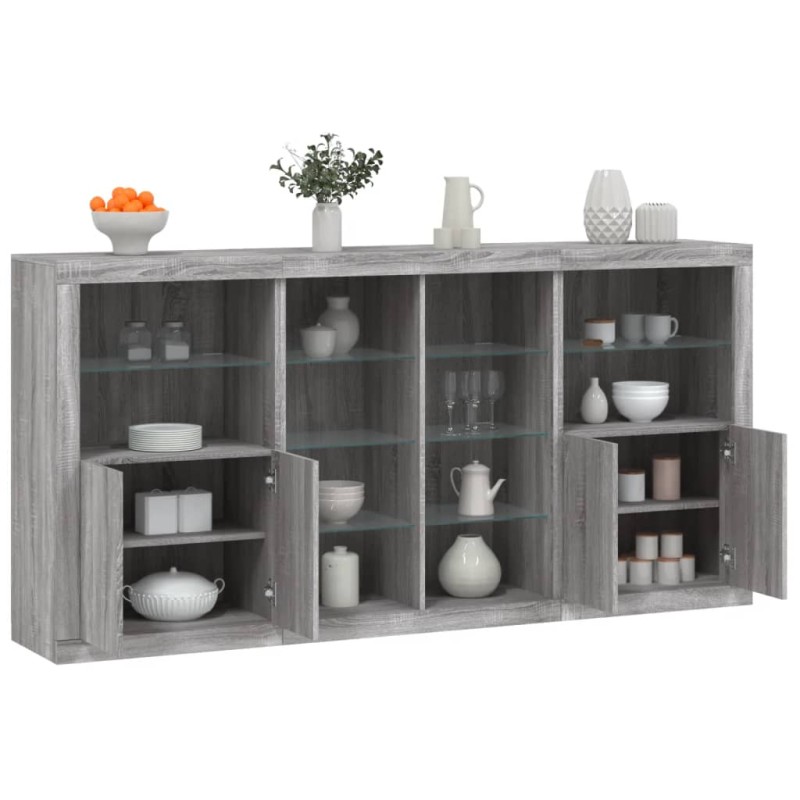 vidaXL Aparador con luces LED gris Sonoma 202x37x100 cm vidaXL Aparador con luces LED gris Sonoma 202x37x100 cm