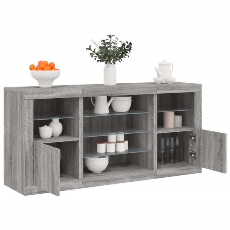 vidaXL Aparador con luces LED gris Sonoma 142,5x37x67 cm vidaXL Aparador con luces LED gris Sonoma 142,5x37x67 cm
